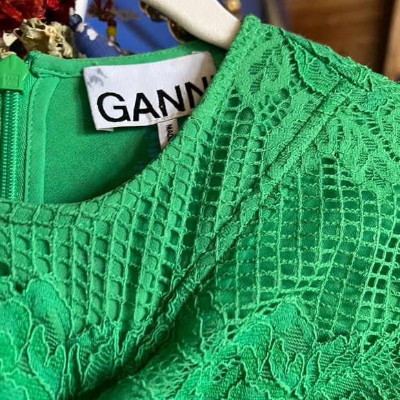 GANNI Green Cutout Twisted Lace Midi Dress Long Sleeve  36 - Picture 3 of 10